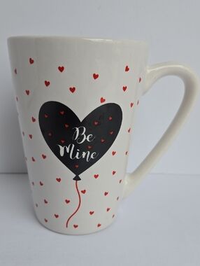 Heart Balloon 'Be Mine' White Ceramic Coffee Mug Holds 15 Ounces